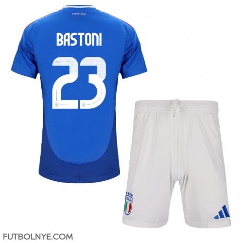 Camiseta Italia Alessandro Bastoni #23 Primera Equipación para niños Eurocopa 2024 manga corta (+ pantalones cortos)